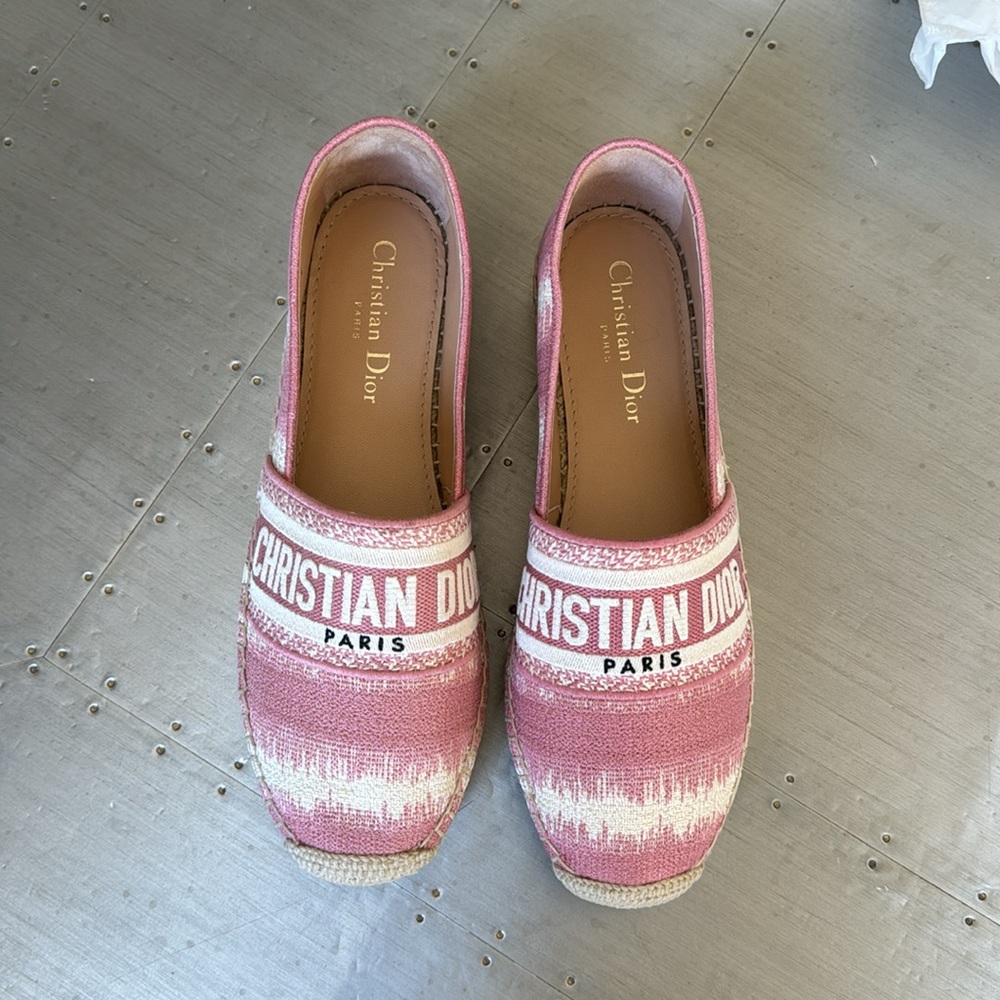 Christian Dior Granville logo espadrille flats linen pink beige sz 37.5 with box - Picture 2 of 10